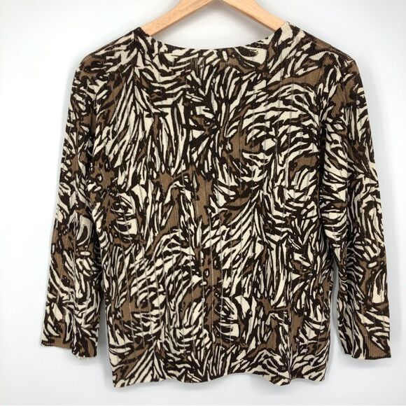 Chico’s Cardigan Womens M Brown Beige Abstract Button Front 3/4 Sleeve NWT - Picture 5 of 6